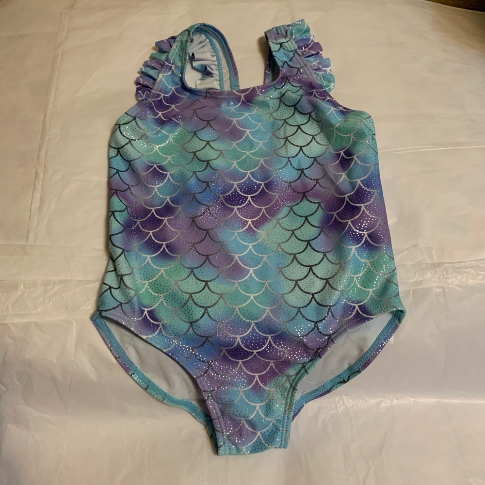 Girls Mermaid Scale One-Piece Swimsuit - Teal, Purple, Aqua